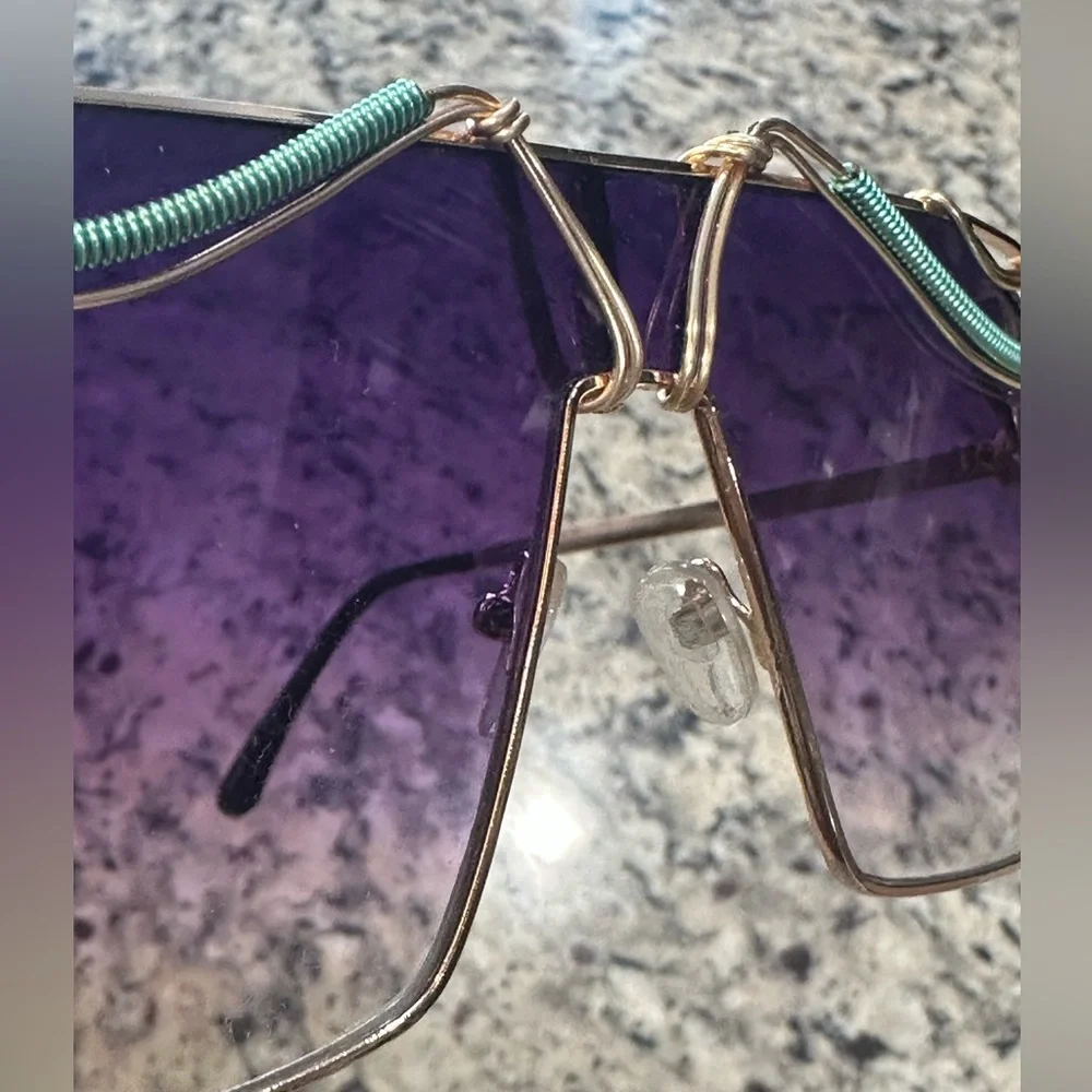 Large Aviator Sunglasses Gold Teal Purple, Artisan Made Unique Festival Unisex - Picture 12 of 15
